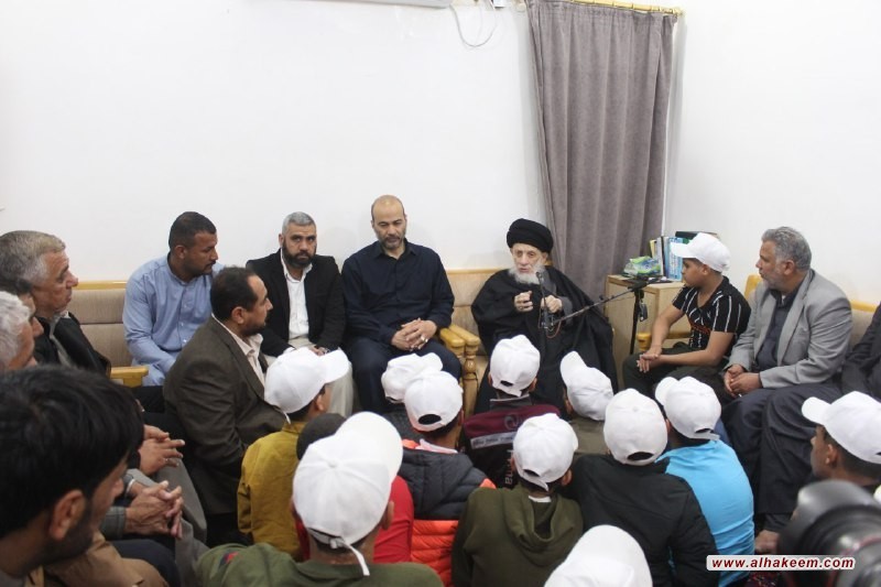 His Eminence Al-Sayyid Al-Hakeem meets a group of orphaned children of the martyrs of the Popular Mobilization Forces